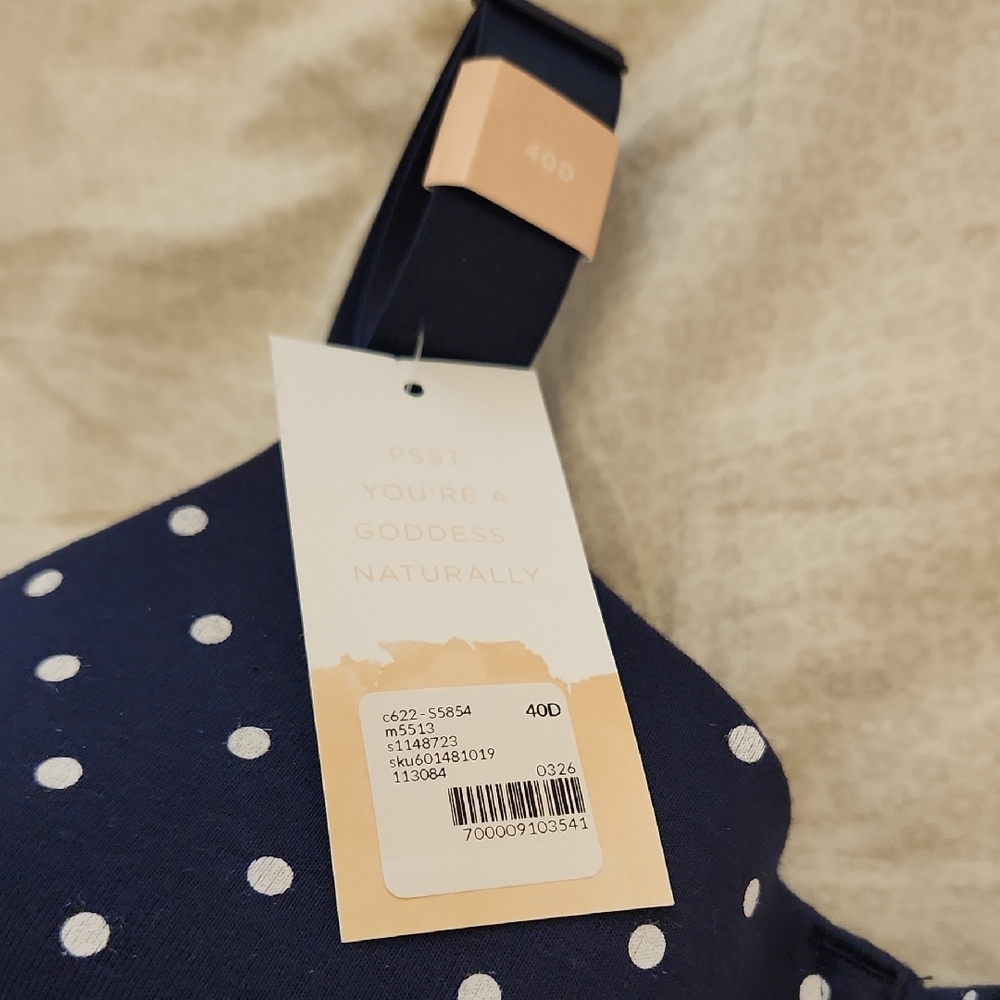 Cacique Navy Blue Polka Dot T Shirt Bra and full brief Set in 40D and 14/16. - Picture 5 of 10